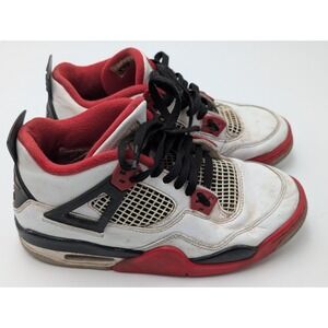 Nike Air Jordan 4  Retro Fire Red White BQ7669-160 Boys Youth Shoes 5.5Y